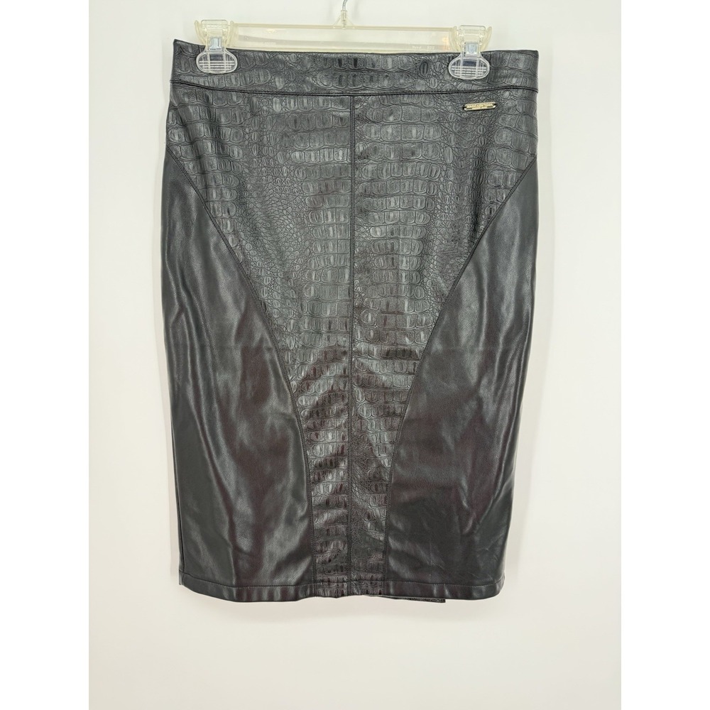 Marc NY‎ Faux Leather Croc Print Knee Length Straight Pencil Skirt Black XS